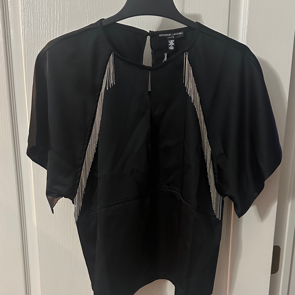 Adrienne Landau Black Fringe Blouse